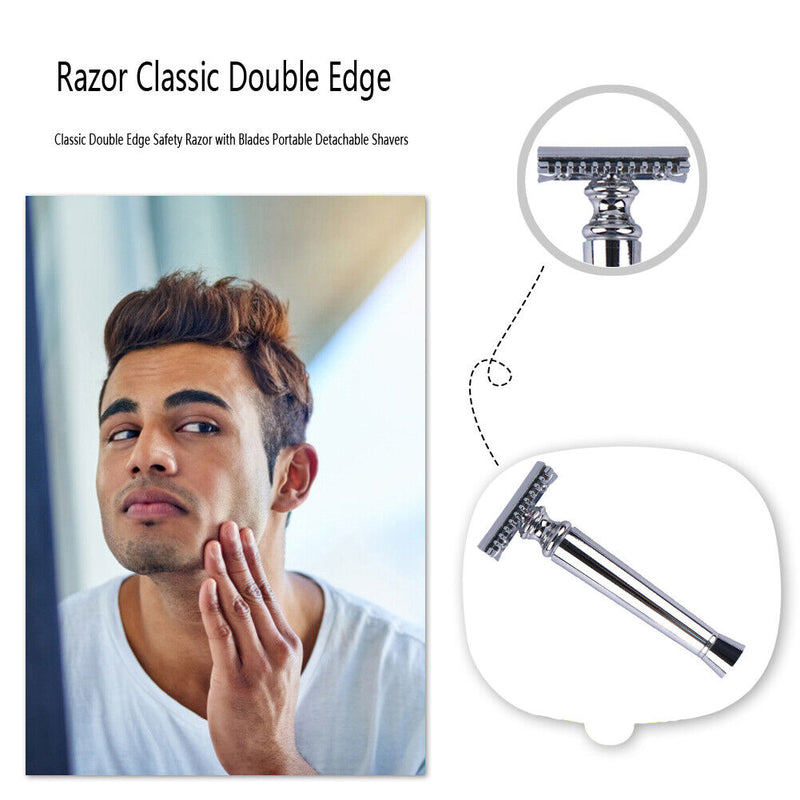 Classic Double Edge Safety Razor with Blades Portable Detachable Shavers