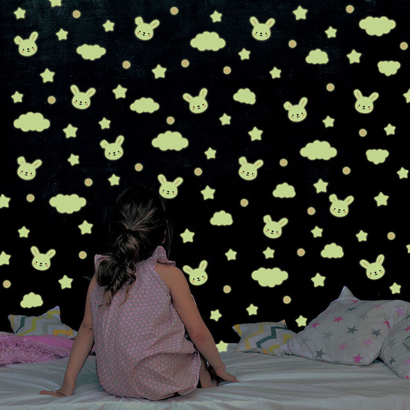 3pcs/set Luminous Rabbit Cloud Star Wall Stickers Waterproof Room Decor Decals