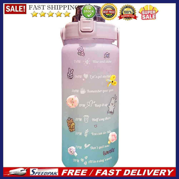 2L Large Capacity Gradient Color Water Bottle Straw Cup Sport Travel Fitnes