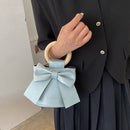 Bow Tie Bucket Crossbody Bag Women Leather Round Wooden Handle Shoulder Handbag