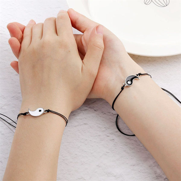Woven Rope Adjustable Alloy Pendant Yin Yang Charm Tai Chi Couple Bracelet