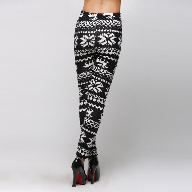 Charming Cotton Blend Snowflakes Fawn Leggings Long Ninth Pants Tights