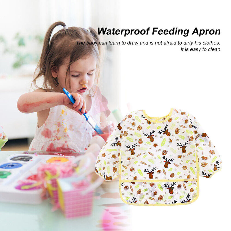 Baby Feeding Bibs Kids Waterproof Long Sleeve Coverall (0-3Years Elk) Newly