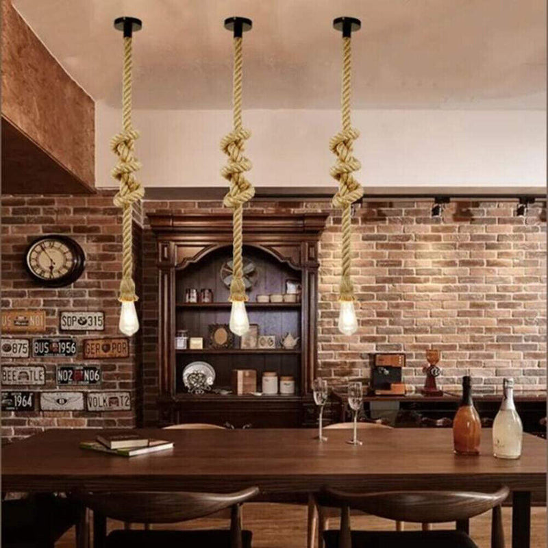 Hemp Rope Pendant Lights E27 for Loft Attic Industrial Hanging Lamp (80cm) Newly