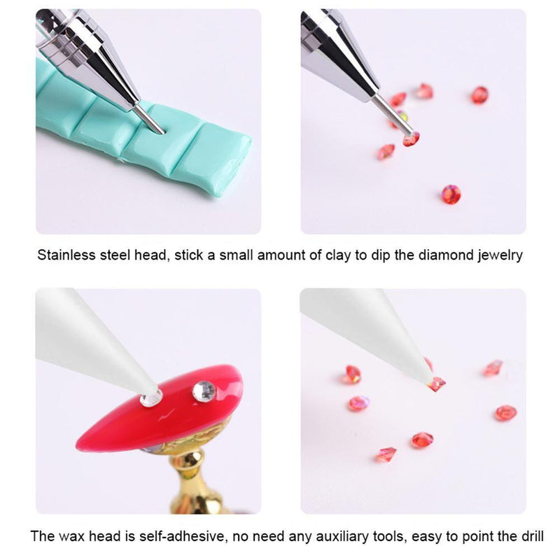 Dual Heads Dotting Wax Pen Point Drill Picker Nail Art Studs Dotter (White)