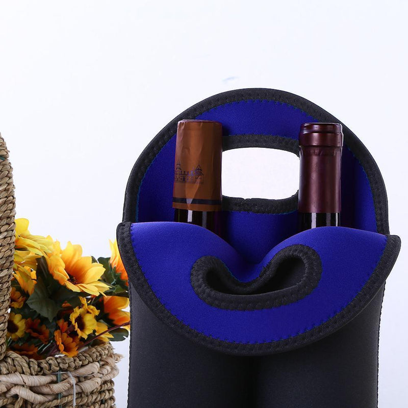 2 BottlesNeoprene Cooler Wine-bottle Bag Protective Cover (Blue+Black)