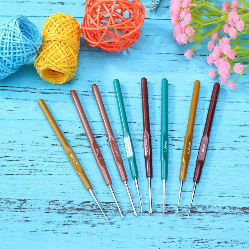 8pcs Plastic Handle Aluminum Head Crochet Hooks Sweater Sewing Needles Kit