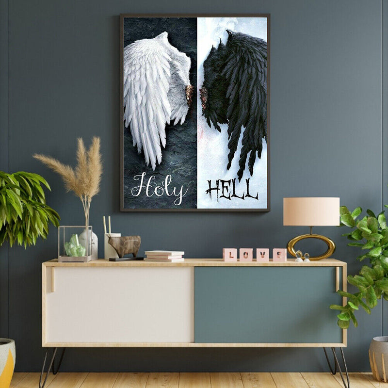 Diamond Painting Kit Black and white angel wings Full Round Rhinestone