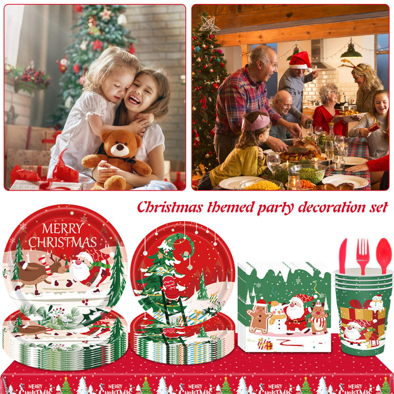 9pcs/set Xmas Party Tableware Waterproof Xmas Paper Cups Plates Festive Supplies
