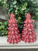 Christmas Set 2 Candy Cane Peppermint Trees Set Red 4.5 in Mini Tiered Tray 16-5
