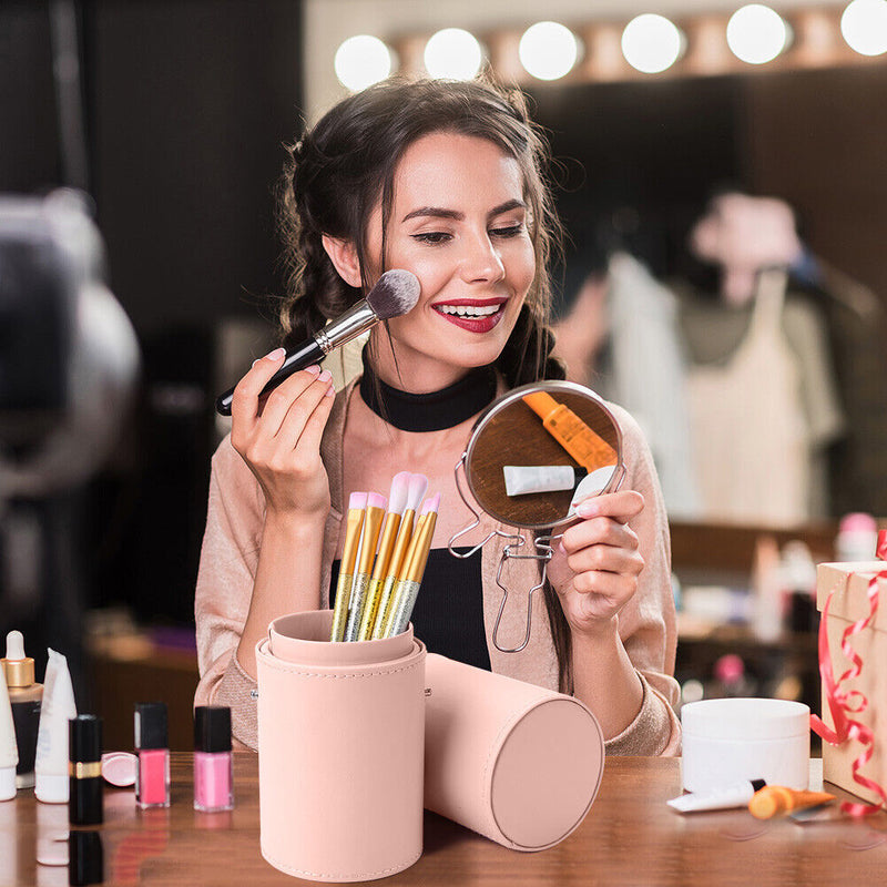 PU Leather Makeup Brush Storage Box Holder Make Up Pen Tube Container Organ