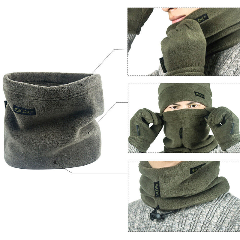 3pcs/Set Outdoor Cycling Scarf Hat Gloves Winter Thickened Fleece Neck Warmer
