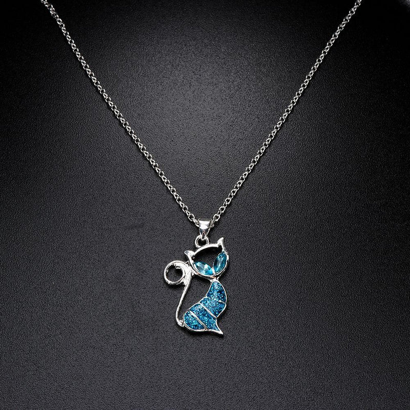 Exquisite Fashion Women Elegant Gift Cat Pendant Opal Necklace Chain Jewelry