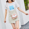 Women PU Leather Crossbody Cute Cartoon Cat Mini Square Shoulder Bag (Pink)
