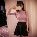 Preppy Style Solid Color Sweater Women Long Sleeve Tops High Neck Knitted Jumper