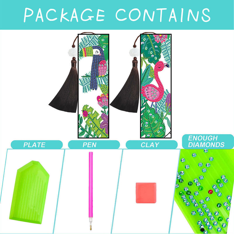 2pcs DIY Diamond Painting Leather Bookmark Flamingo Tassel Crafts (FQY031) Newly