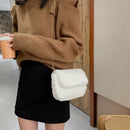 Simple Solid Chain Shoulder Tote Casual Women Plush Crossbody Bag (White)