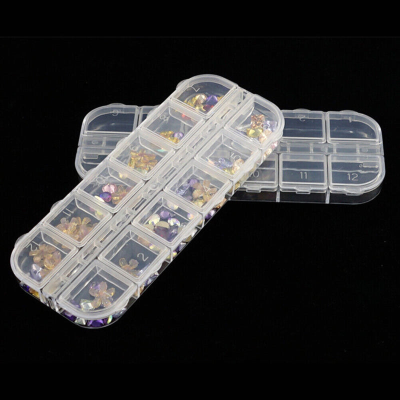 12 Grids Clear Beads Storage Box for Nail Art Manicure Jewelry Display Case