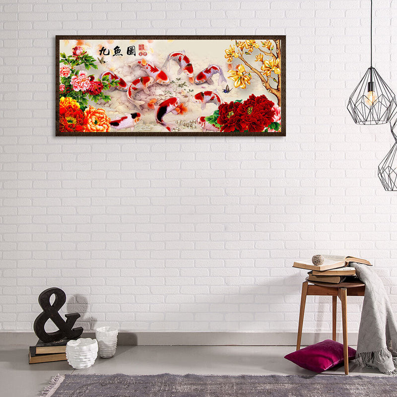5D DIY Full Drill Diamond Painting Peony 9 Fishes Cross Stitch Embroidery