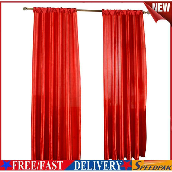 1pc Pure Color Satin Window Curtain Room Half Shading Drape Curtains (Red) #F