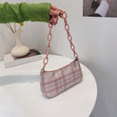 Women Casual Grid Print Acrylic Chain Underarm Bag Fashion Small Handbags Purse