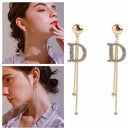Stud Earrings Ear Stud Luxury Crystal Letter D Earrings Drop Long Tassel