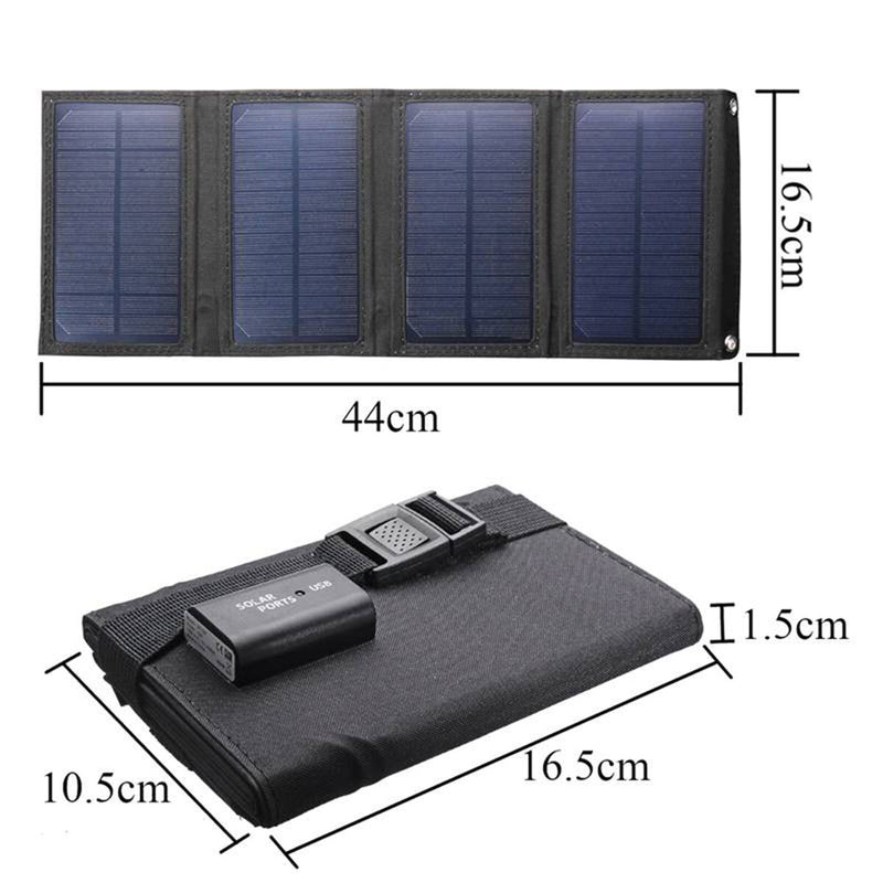 Waterproof 20W 5V Foldable USB Solar Panel Cells Charger for Hiking (Black)