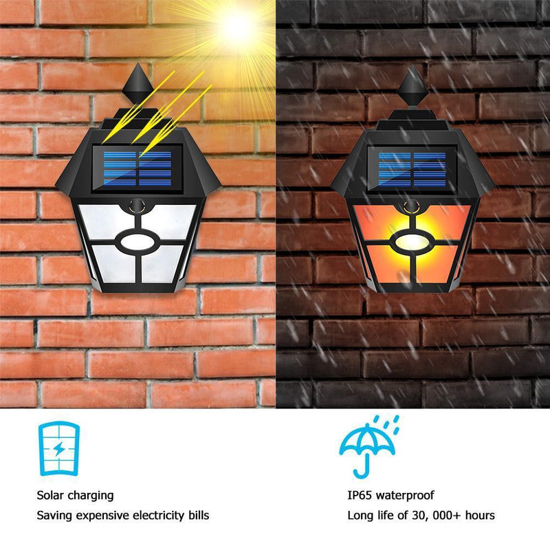 Retro Hex Solar LED Lawn Lamp Waterproof Dynamic Flames Courtyard Garden Light