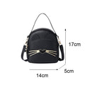 Women PU Leather Crossbody Messenger Bag Cute Cat Shoulder Backpack (Black)