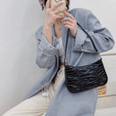 Ladies Pleated Pure Color Shoulder Underarm Bag Retro Women PU Small Handbags