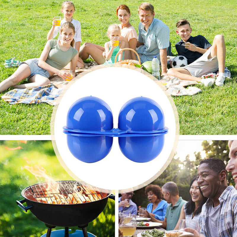 2 Grids Egg Storage Box Camping Picnic Hiking Carrier Egg Holder (blue) Newly