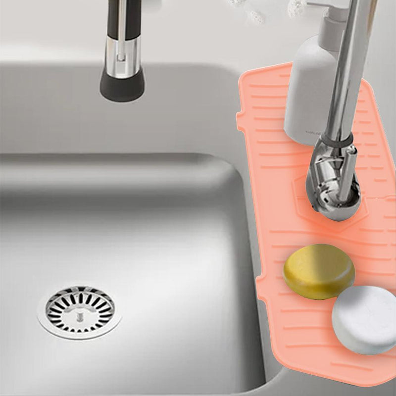 Kitchen Faucet Mat Silicone Sink Splash Guard Counter Draining Pad (Pink)
