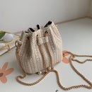 Woven Crossbody Messenger Bag Straw Bucket Women Summer Chain Shoulder Handbags