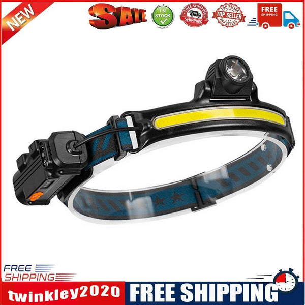 2PCS Headlamp Flashlight Outdoor Wide Beam COB Head Lamp with Motion Sensor
