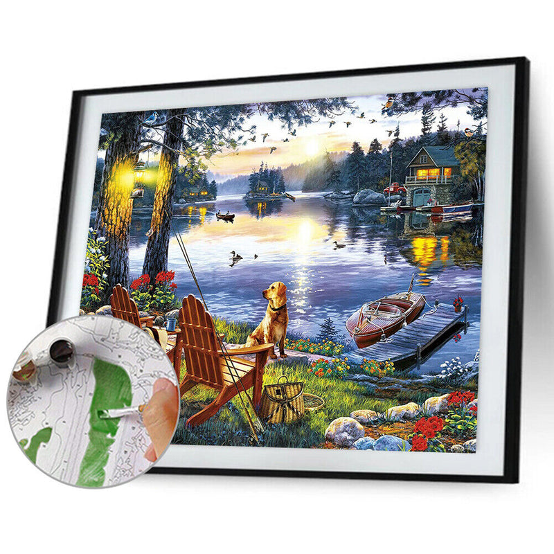 DIY Paint By Number Kit Lake House Scenery Acrylic Paint Art Craft Decor Gift