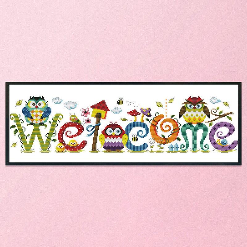 Owl Welcome Sign 14CT Counted Embroidery DIY Cotton Thread Partial Cross Stitch