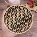 Wooden Wall Sign Flower of Life Shape Flower Of Life Energy Mat Slice Wood Base