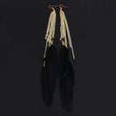 Fashion Exotic Black Plumage Rhinestones Beads Girl Long Pendant Earrings