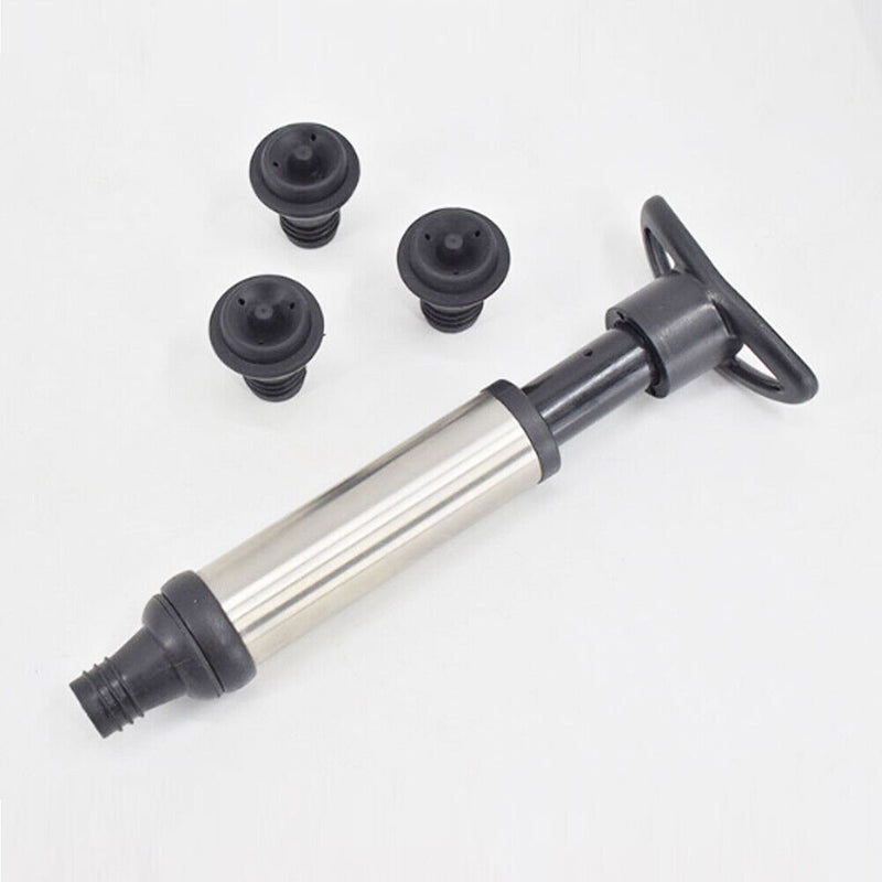 Stainless Steel Vacuum Bottle Wine Saver Pump with 4 Stoppers Sealing Bottles