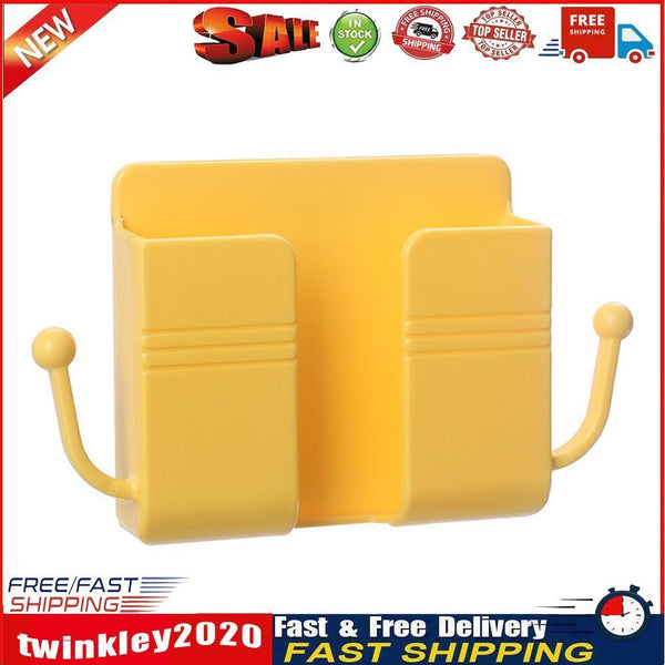 Adhesive Remote Control Mobile Phone Charging Plug Organizer Rack (Yellow) Newly