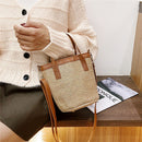 Fashion Bucket Straw Bag Female Summer Beach PU Woven Totes Crossbody Handbags