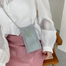 Fashion Women Rhinestone Solid Color Chain Glitter Mini Shoulder Messenger Bag