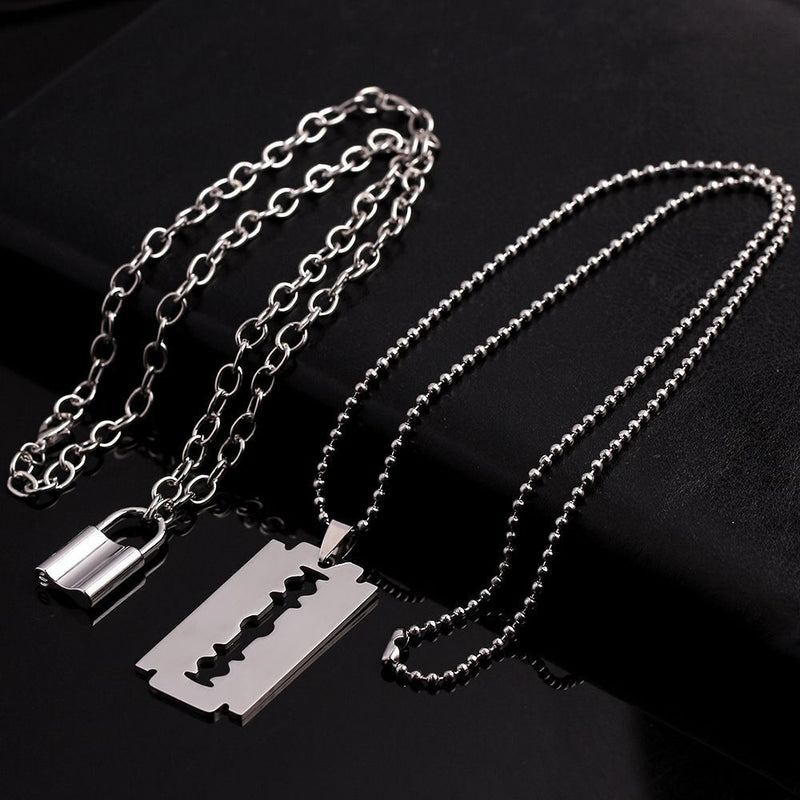 Women Men Party Jewelry Punk Choker Chain Necklace Collar Key Lock Pendant