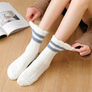 Winter Warm Plush Soft Stripe Sox Sleep Bed Sock Coral velvet socks Candy Color