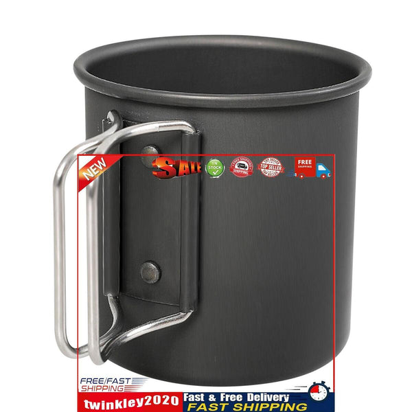 Camping Cup & Foldable Handle Stainless Steel Designed for Outdoor (Black) Newly