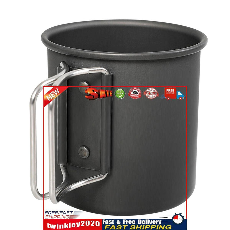 Camping Cup & Foldable Handle Stainless Steel Designed for Outdoor (Black) Newly