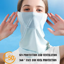 Ice Silk Hanging Ear Face Neck Scarf UV Protection Gaiter Bandana (Blue) Newly