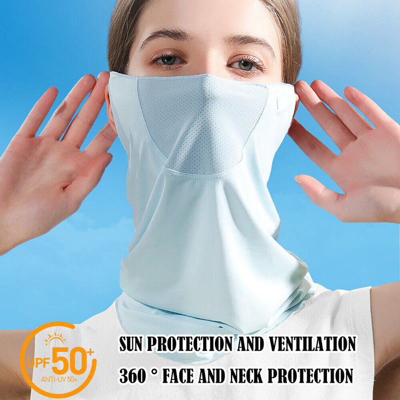 Ice Silk Hanging Ear Face Neck Scarf UV Protection Gaiter Bandana (Blue) Newly