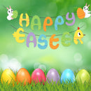 Bunting Happy Easter Decor Easter Day Banners Bunny Eggs Paper Hanging Flags