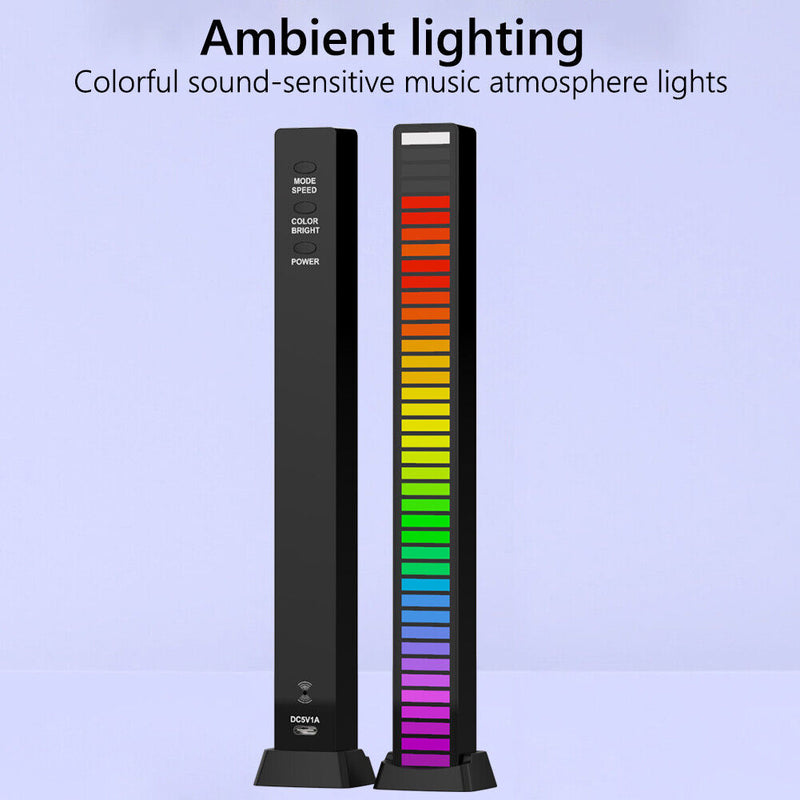 Rechargeable RGB 40 LED Voice-Activated Pickup Rhythm Strip Light (Black) Newly